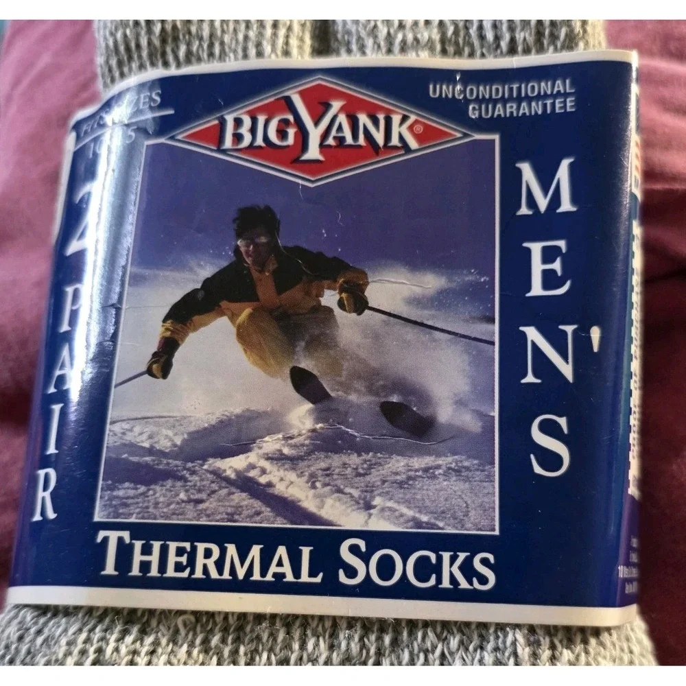 VTG 1999 Big Yank Thermal Socks Men's 10-15 2-Pack‎ Gray Red Wool Blend USA NOS
